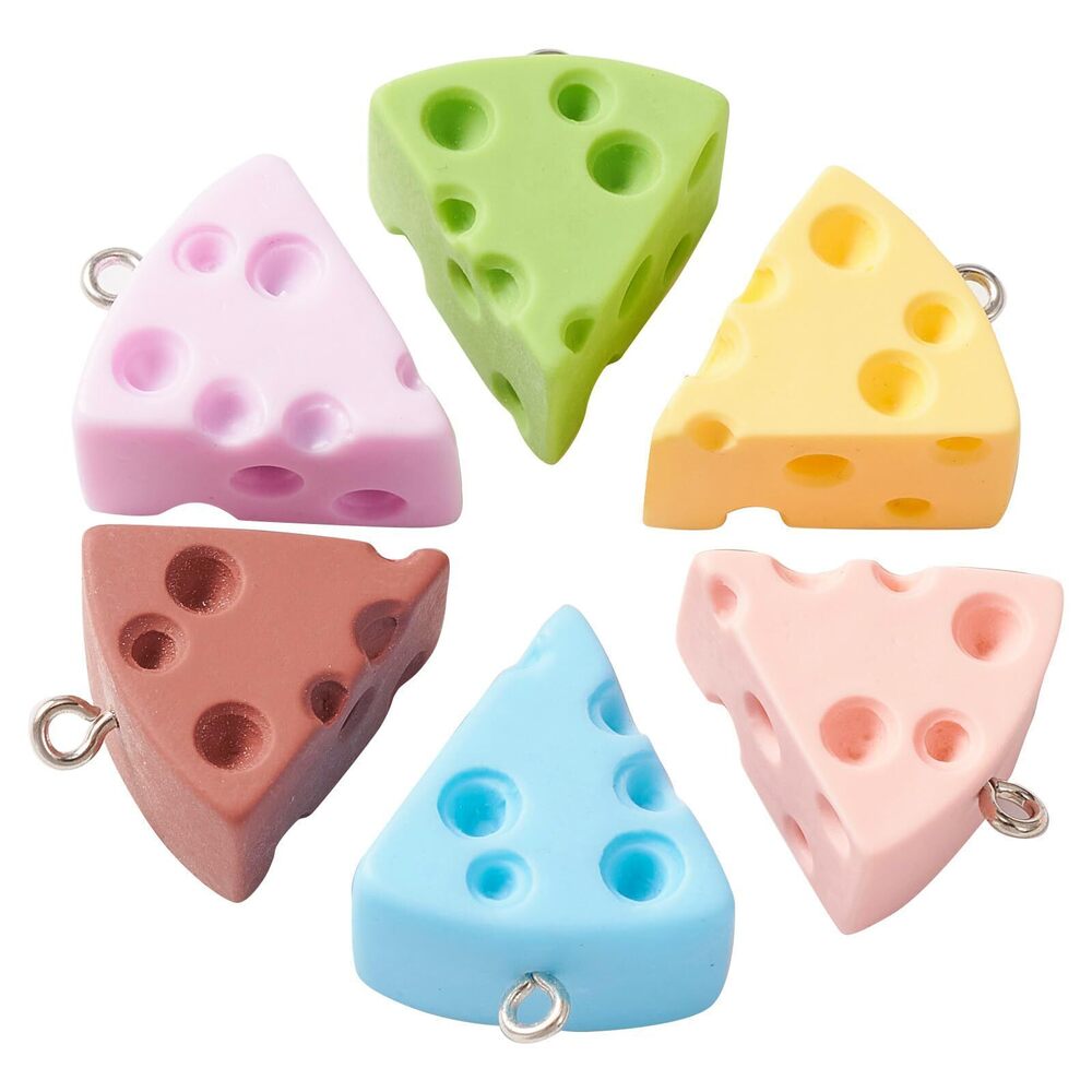 4941 30Pcs 6 Colors 3D Cheese Charms Opaque Resin Food Charms Triangle